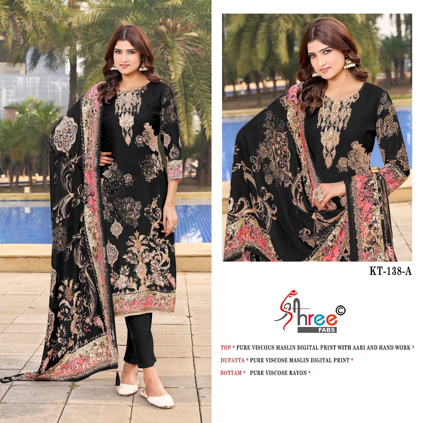 Kt 138 Shree Fabs Viscose Muslin Karachi Salwar Suits Exporter Ahmedabad