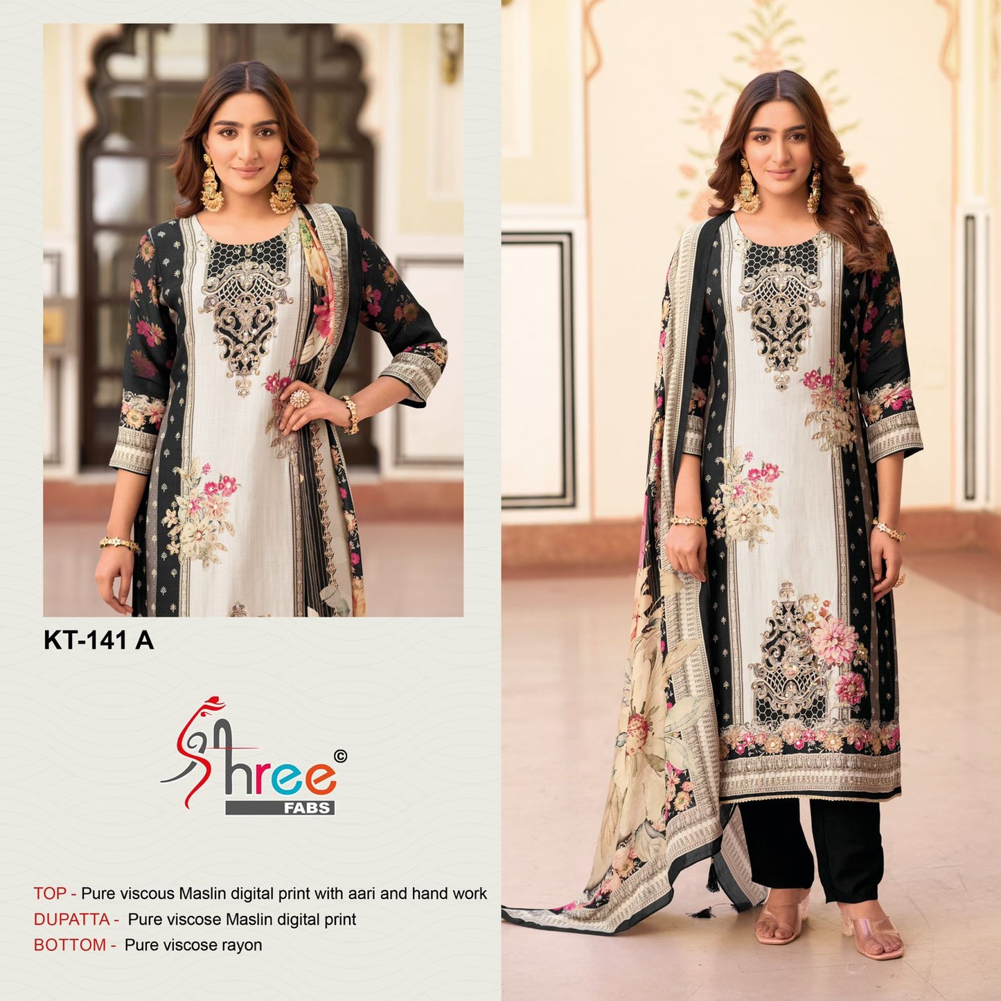 Kt 141 Shree Fabs Viscose Muslin Karachi Salwar Suits Wholesale