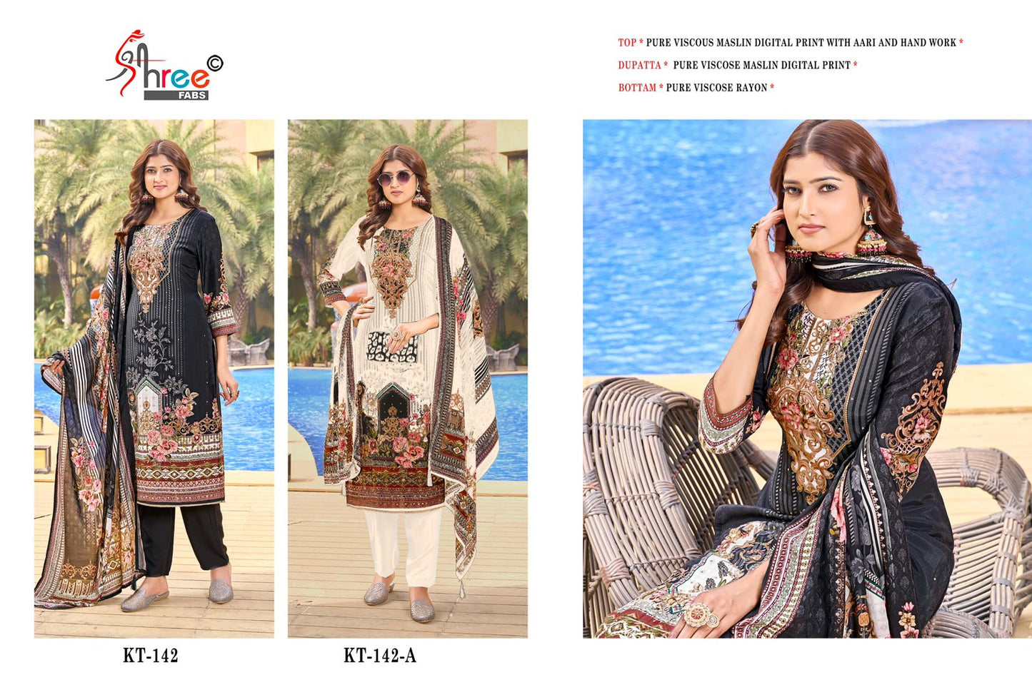 Kt 142 Shree Fabs Viscose Muslin Karachi Salwar Suits Wholesaler Gujarat
