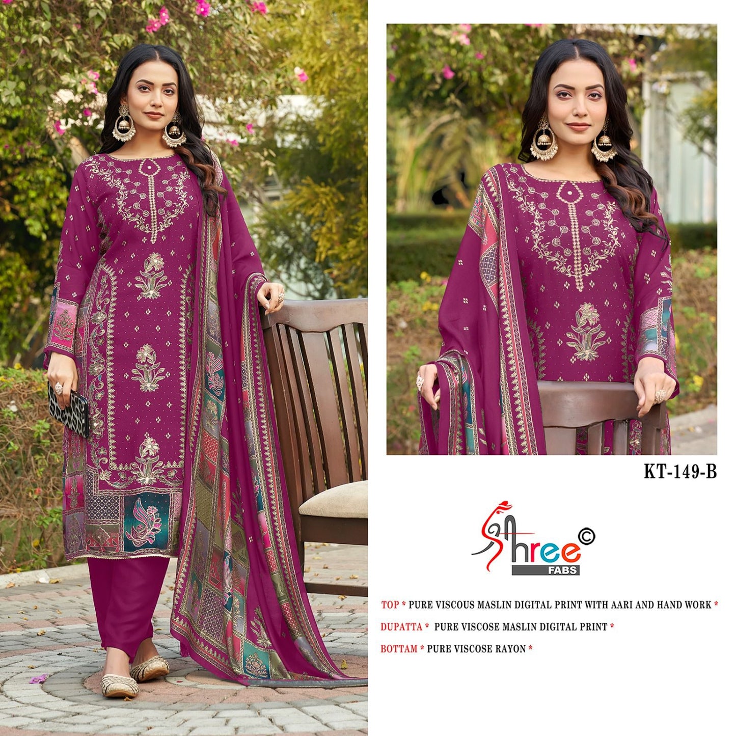 Kt 149 Shree Fabs Viscose Muslin Karachi Salwar Suits Manufacturer Gujarat