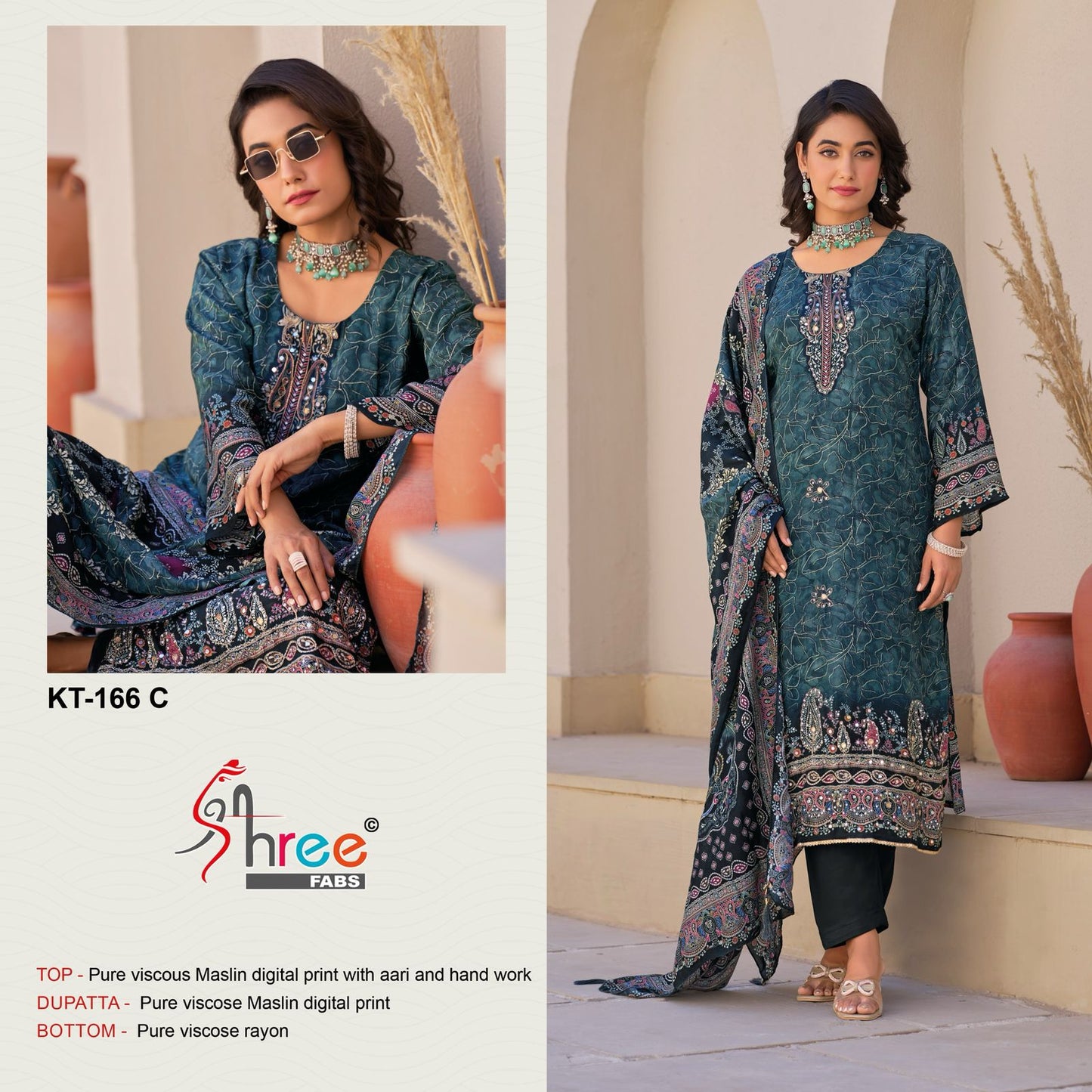 Kt 166 Shree Fabs Viscose Muslin Karachi Salwar Suits Supplier India