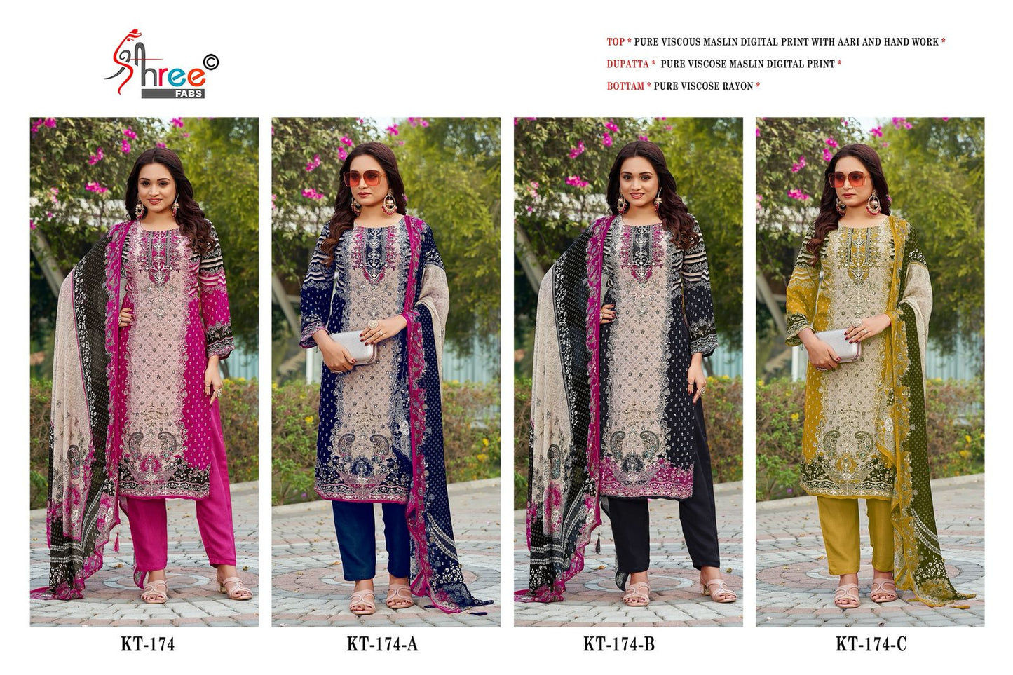 Kt 174 Shree Fabs Viscose Muslin Karachi Salwar Suits Wholesale