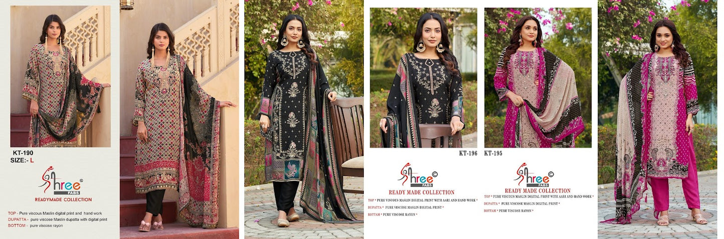 Kt 190, 195, 196 Shree Fabs Pure Viscose Pakistani Readymade Suits Wholesaler