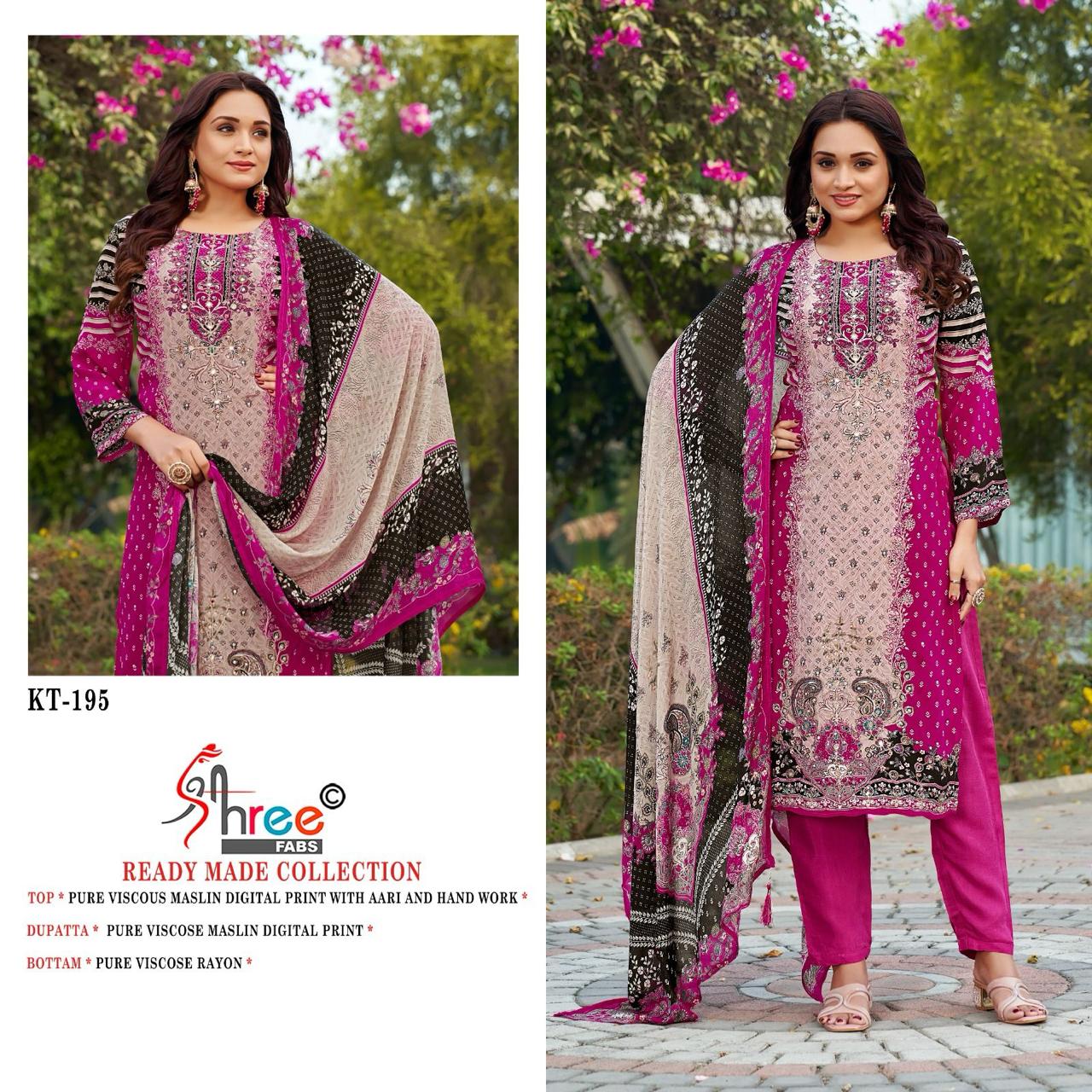 Kt 190, 195, 196 Shree Fabs Pure Viscose Pakistani Readymade Suits Wholesaler