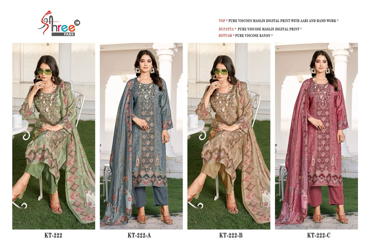 Kt 222 Shree Fabs Viscose Muslin Karachi Salwar Suits Wholesale Price