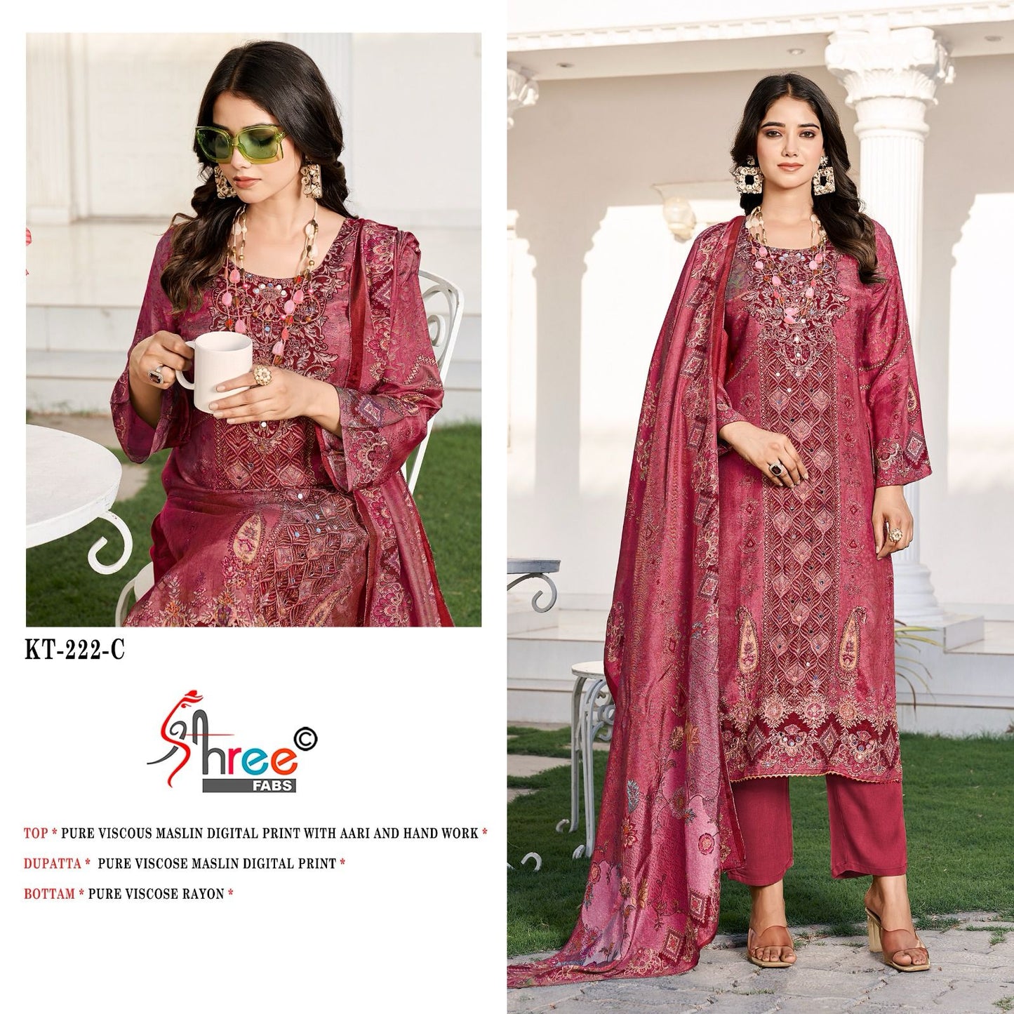 Kt 222 Shree Fabs Viscose Muslin Karachi Salwar Suits Wholesale Price
