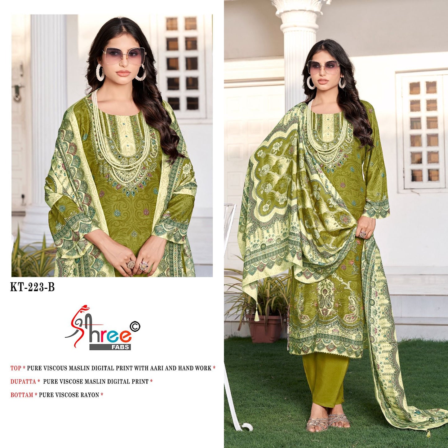 Kt 223 Shree Fabs Viscose Muslin Karachi Salwar Suits Exporter India