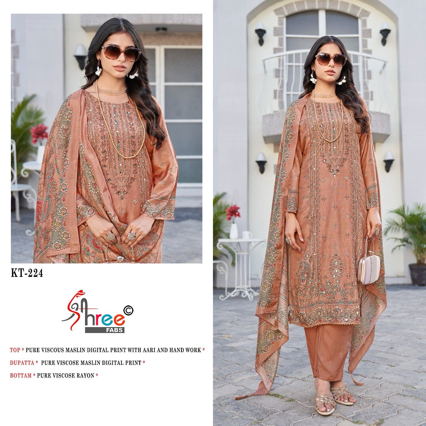 Kt 224 Shree Fabs Viscose Muslin Karachi Salwar Suits Manufacturer Ahmedabad