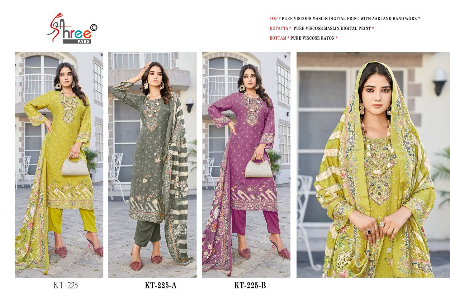 Kt 225 Shree Fabs Viscose Muslin Karachi Salwar Suits Manufacturer Gujarat