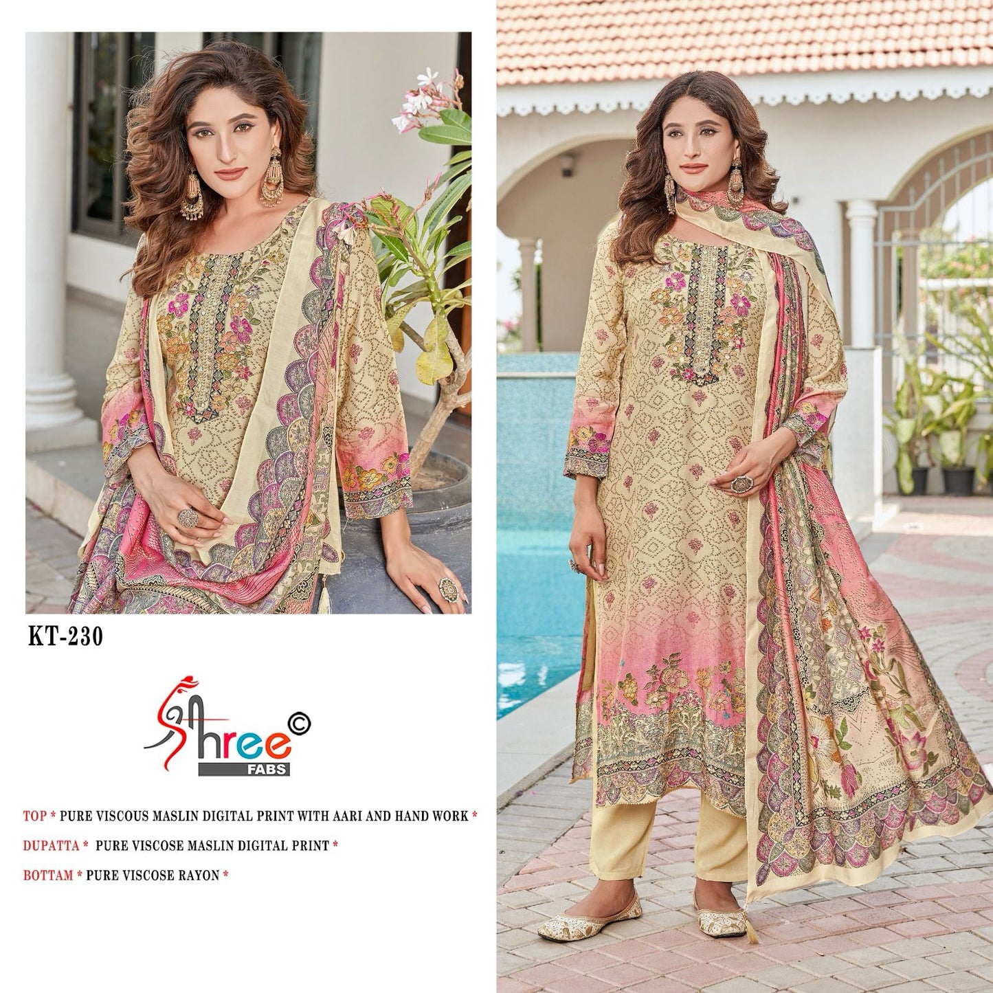 Kt 230 Shree Fabs Viscose Muslin Karachi Salwar Suits Wholesaler Ahmedabad