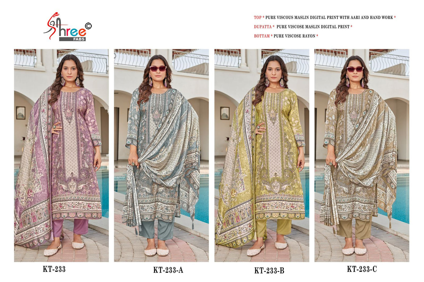 Kt 233 Shree Fabs Viscose Muslin Karachi Salwar Suits Manufacturer Ahmedabad