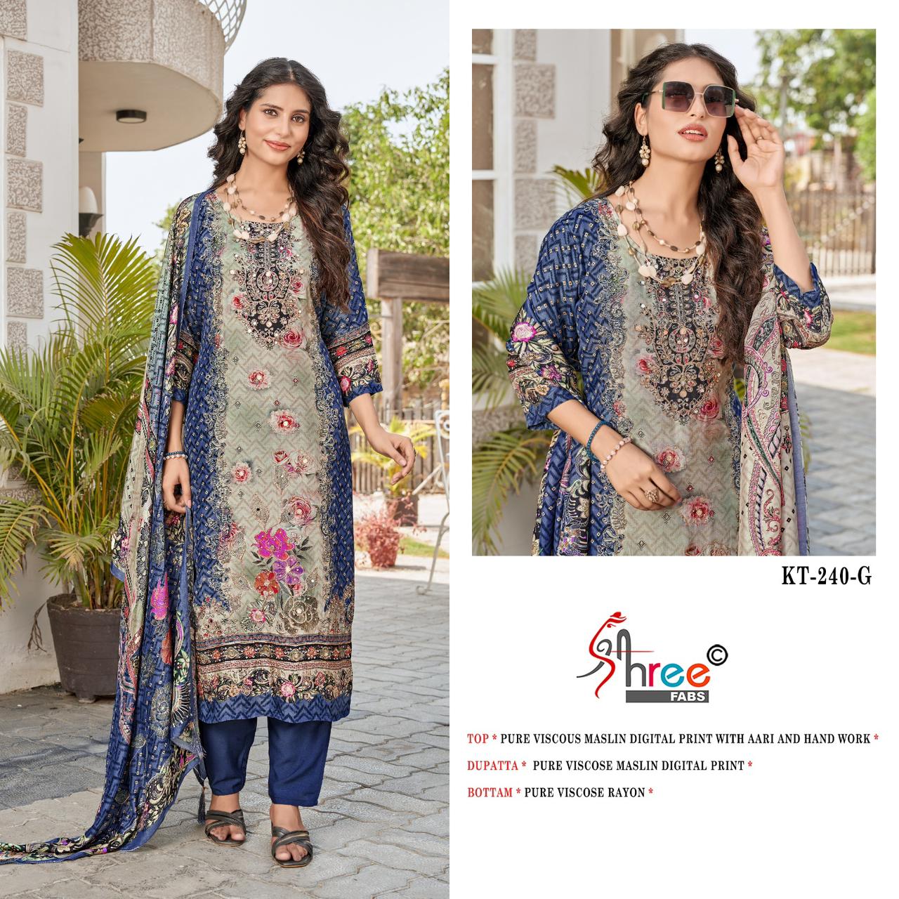 Kt 240 Defg Shree Fabs Viscose Muslin Karachi Salwar Suits Wholesaler Ahmedabad