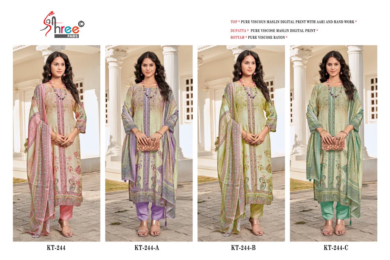 Kt 244 Shree Fabs Viscose Muslin Karachi Salwar Suits Wholesale Price