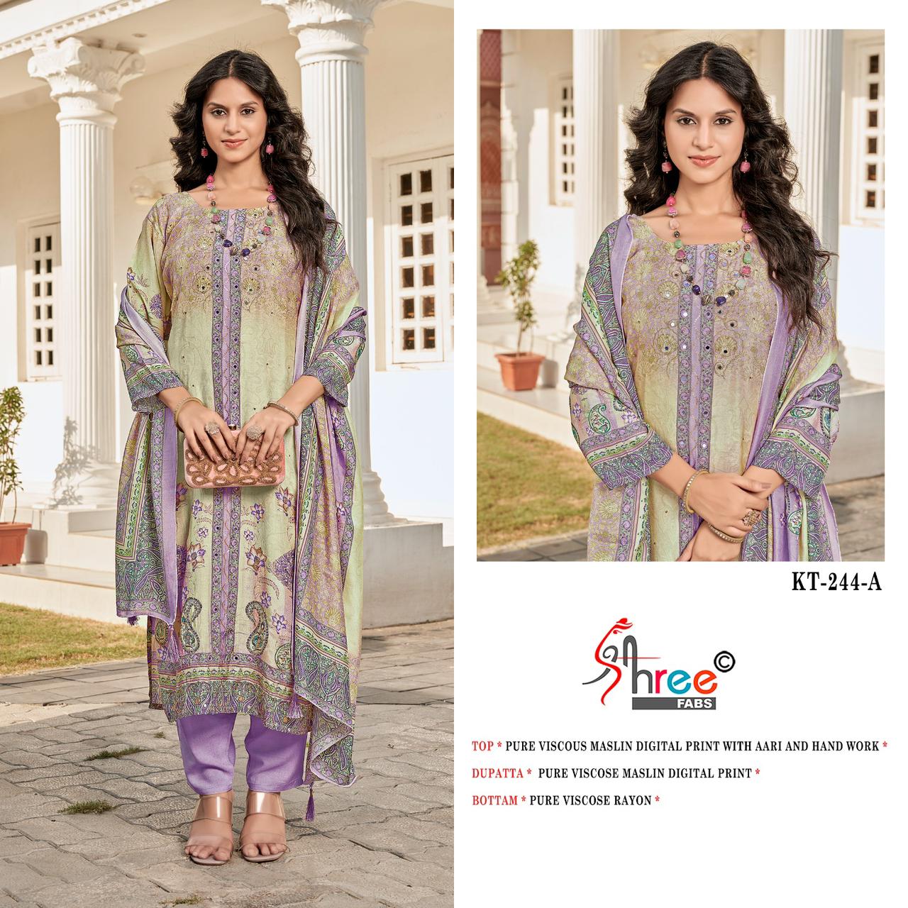Kt 244 Shree Fabs Viscose Muslin Karachi Salwar Suits Wholesale Price