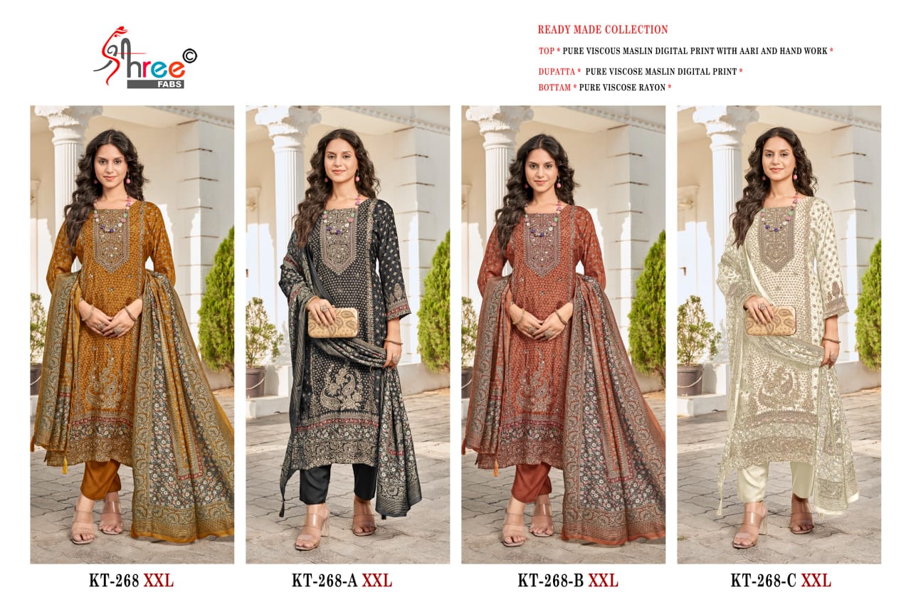 Kt 268 Shree Fabs Viscose Muslin Pakistani Readymade Suits Manufacturer India