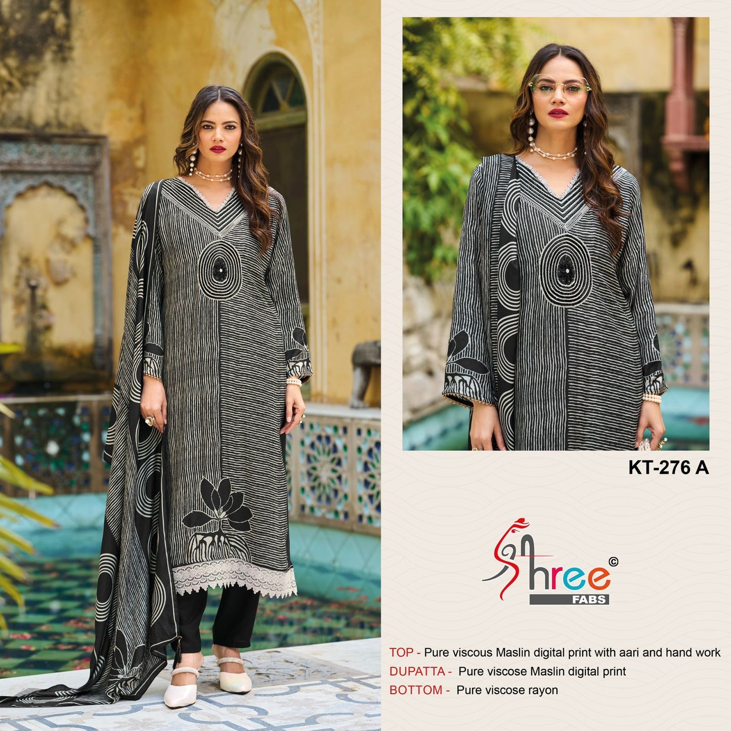 Kt 276 Shree Fabs Viscose Muslin Karachi Salwar Suits Manufacturer