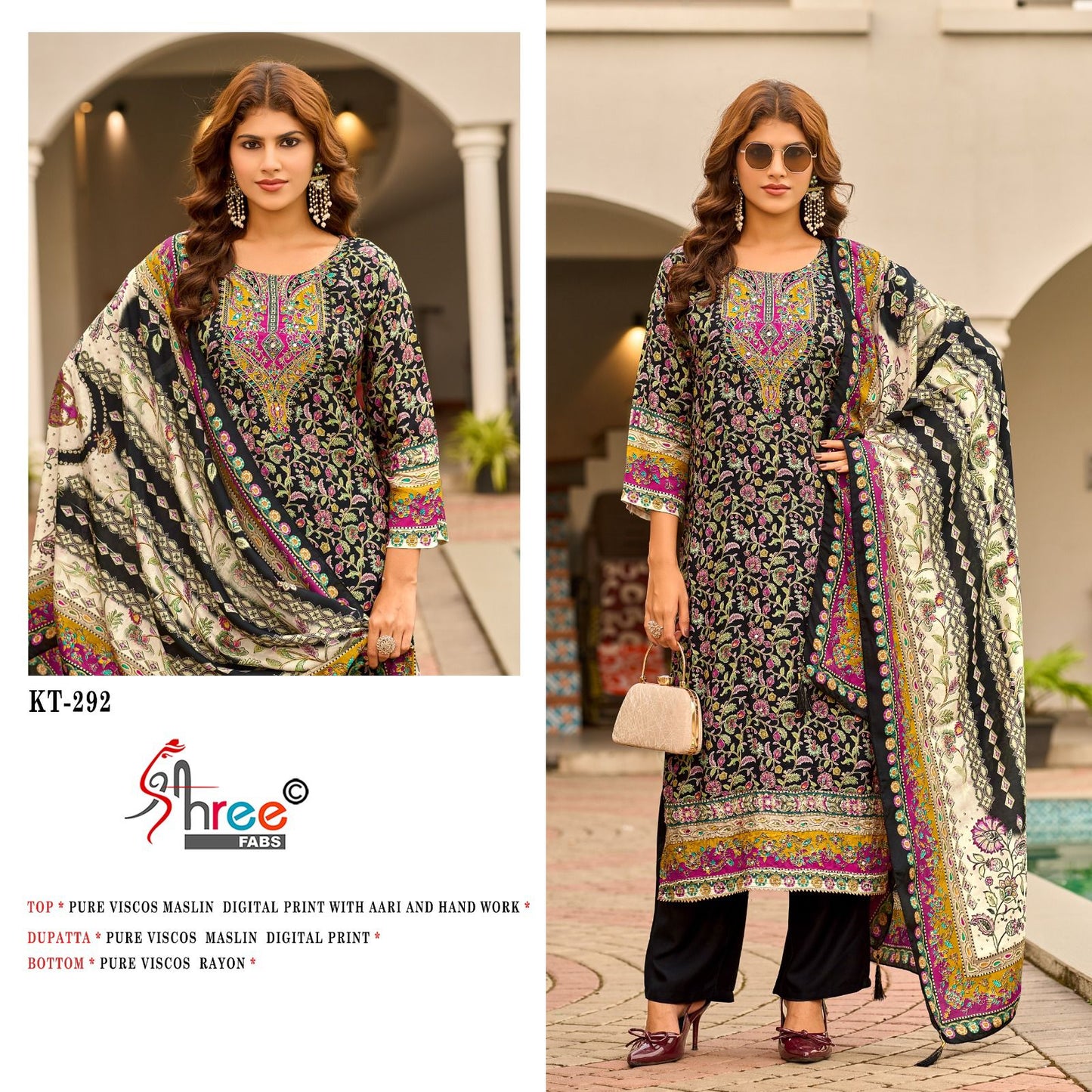 Kt 292 Shree Fabs Viscose Muslin Karachi Salwar Suits Supplier