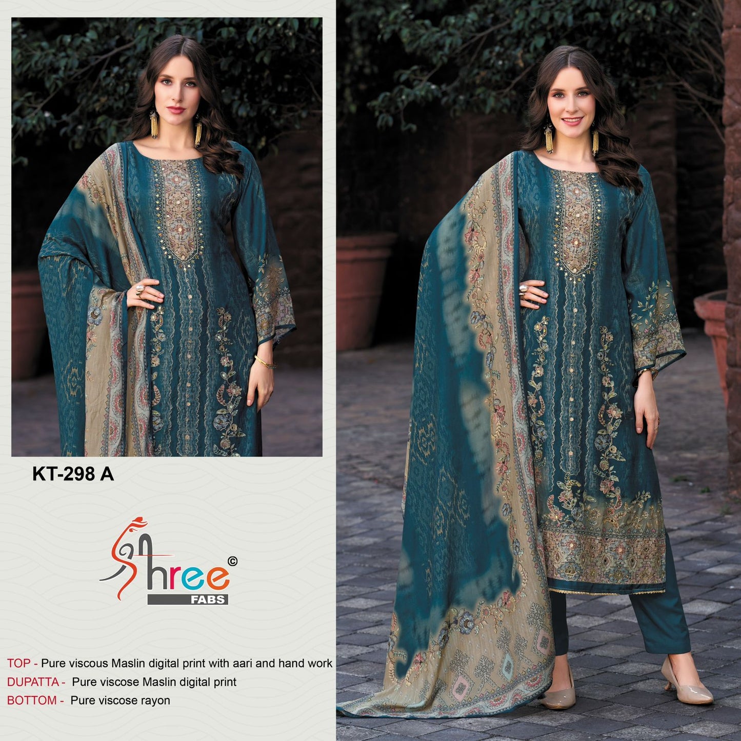 Kt 298 Shree Fabs Viscose Muslin Karachi Salwar Suits Wholesale Price