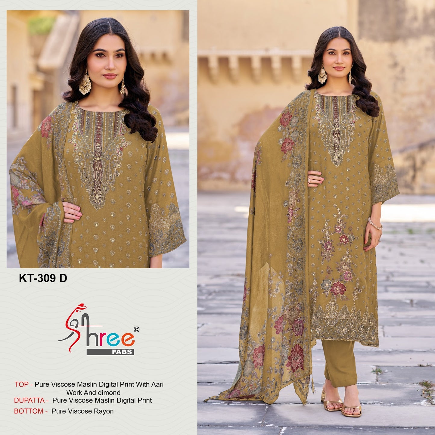 Kt 309 Shree Fabs Viscose Muslin Karachi Salwar Suits Exporter India