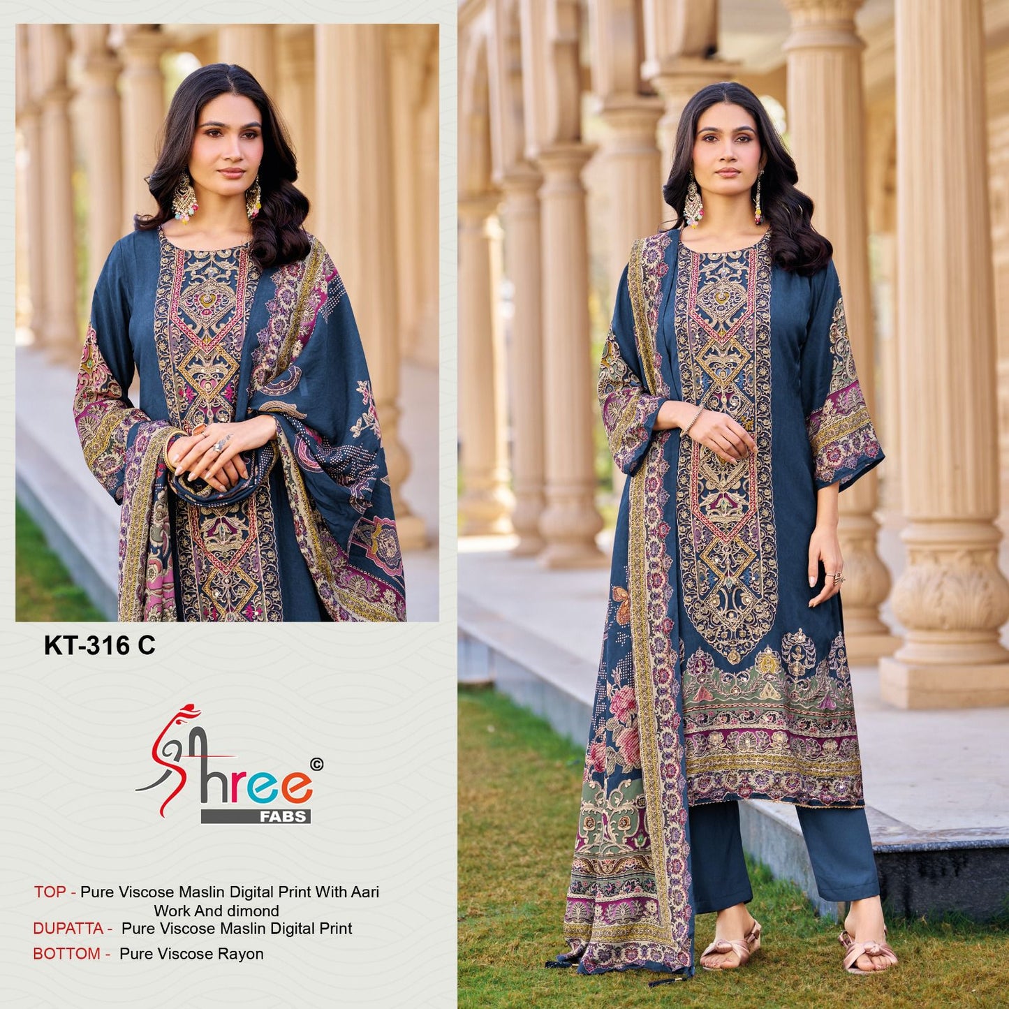 Kt 316 Shree Fabs Viscose Muslin Karachi Salwar Suits Wholesale