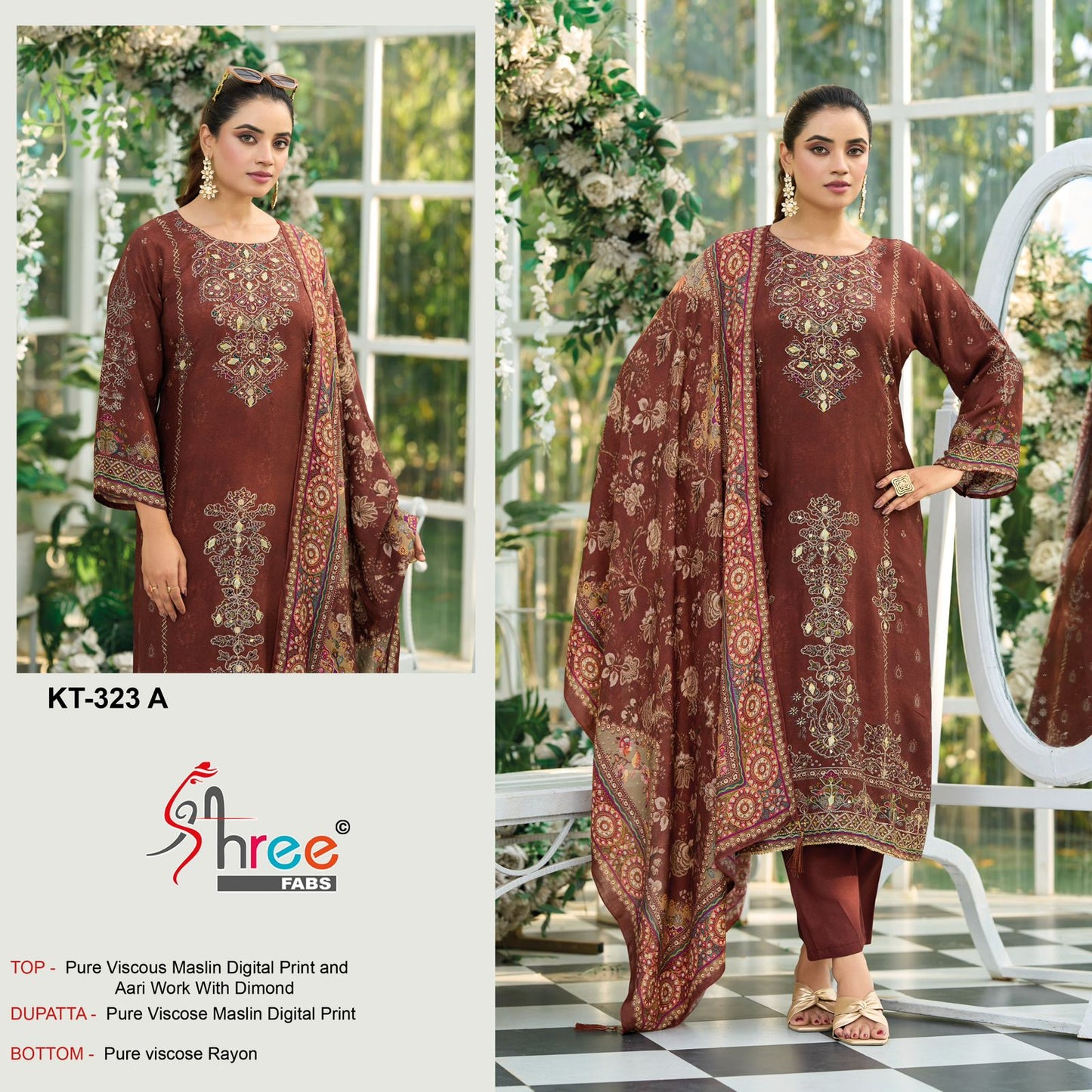 Kt 323 Shree Fabs Viscose Muslin Karachi Salwar Suits Manufacturer Ahmedabad