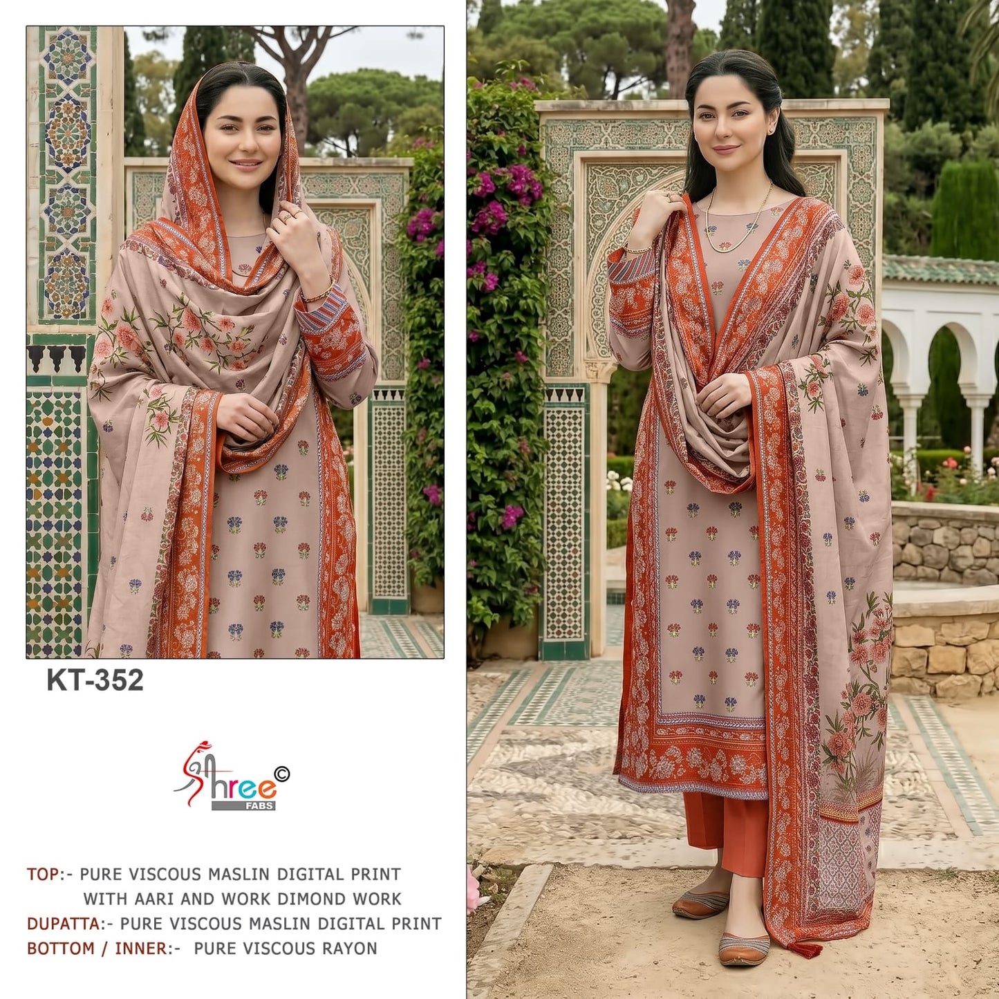 Kt 352 Shree Fabs Viscose Muslin Pakistani Salwar Suits Wholesaler Gujarat