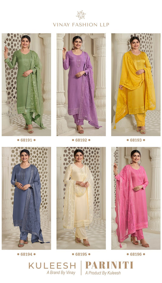 Kuleesh-Pariniti Vinay Fashion Llp Satin Pant Style Suits