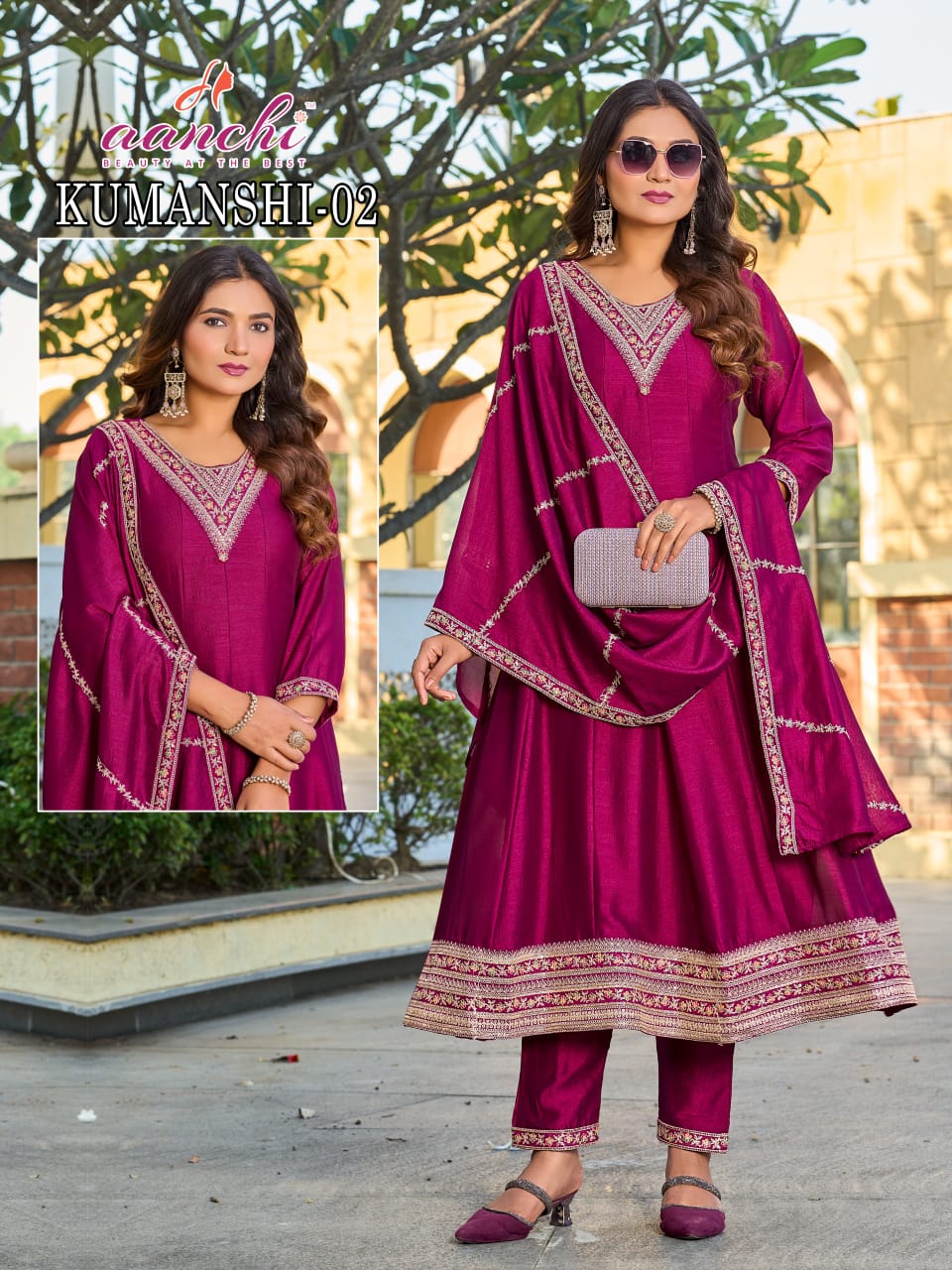 Kumanshi Aanchi Vichitra Silk Readymade Anarkali Suits Wholesale