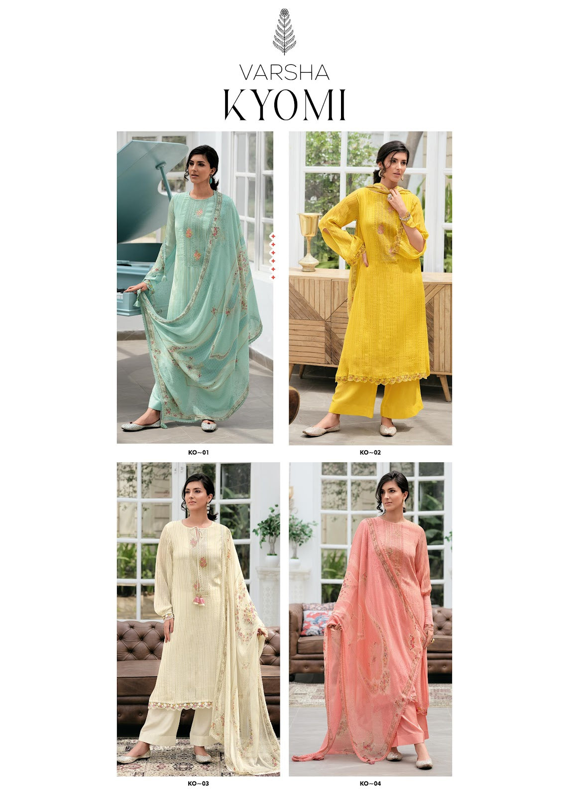 Kyomi Varsha Fashions Viscose Chinon Plazzo Style Suits Wholesale Price