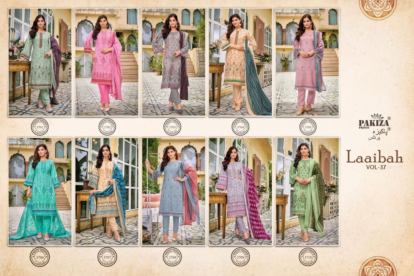 Laaibah Vol 37 Pakiza Prints Lawn Cotton Karachi Salwar Suits Wholesale Price