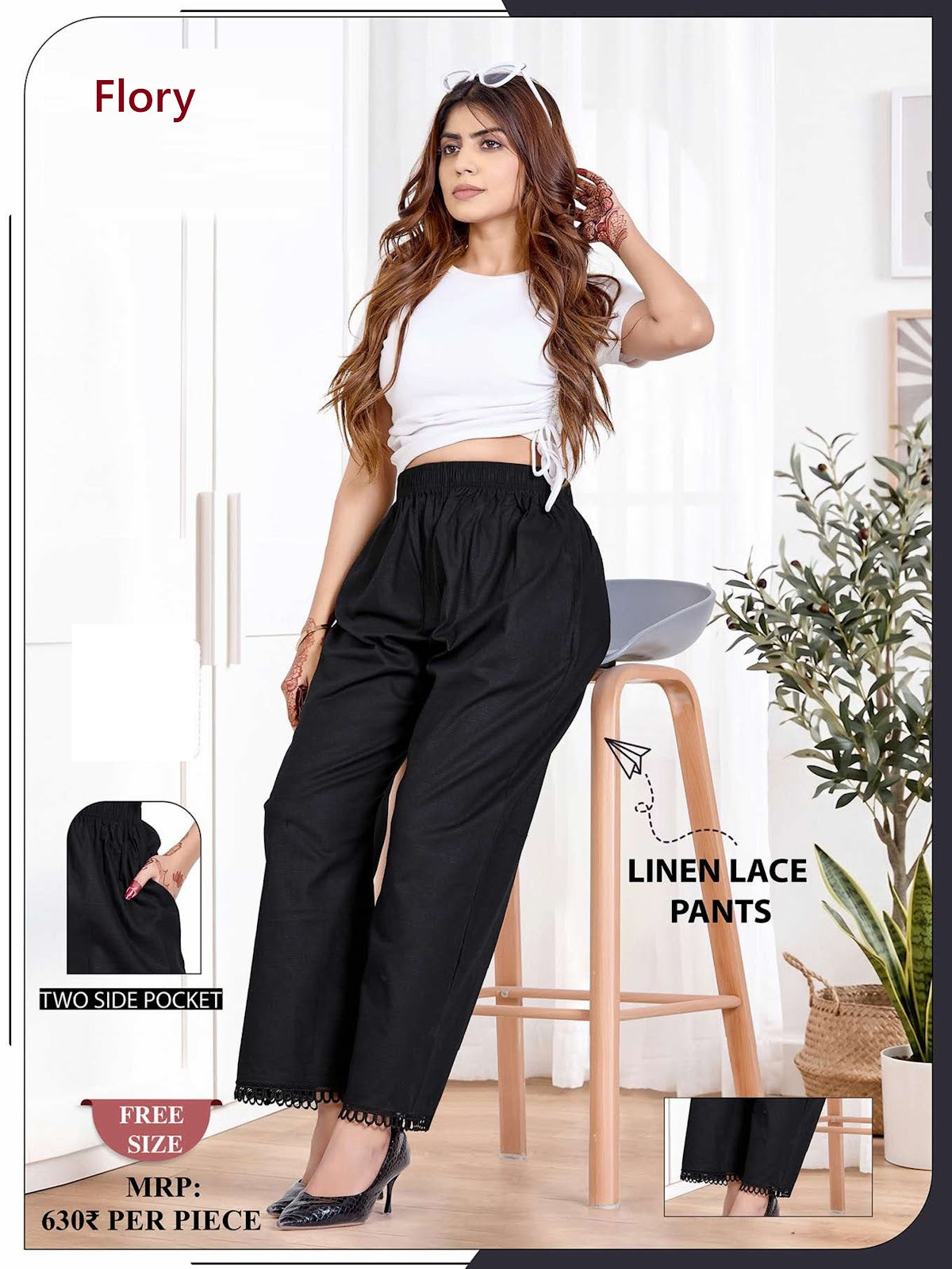 Lace Pants 0509 Flory Linen Branded Palazzo Exporter Gujarat