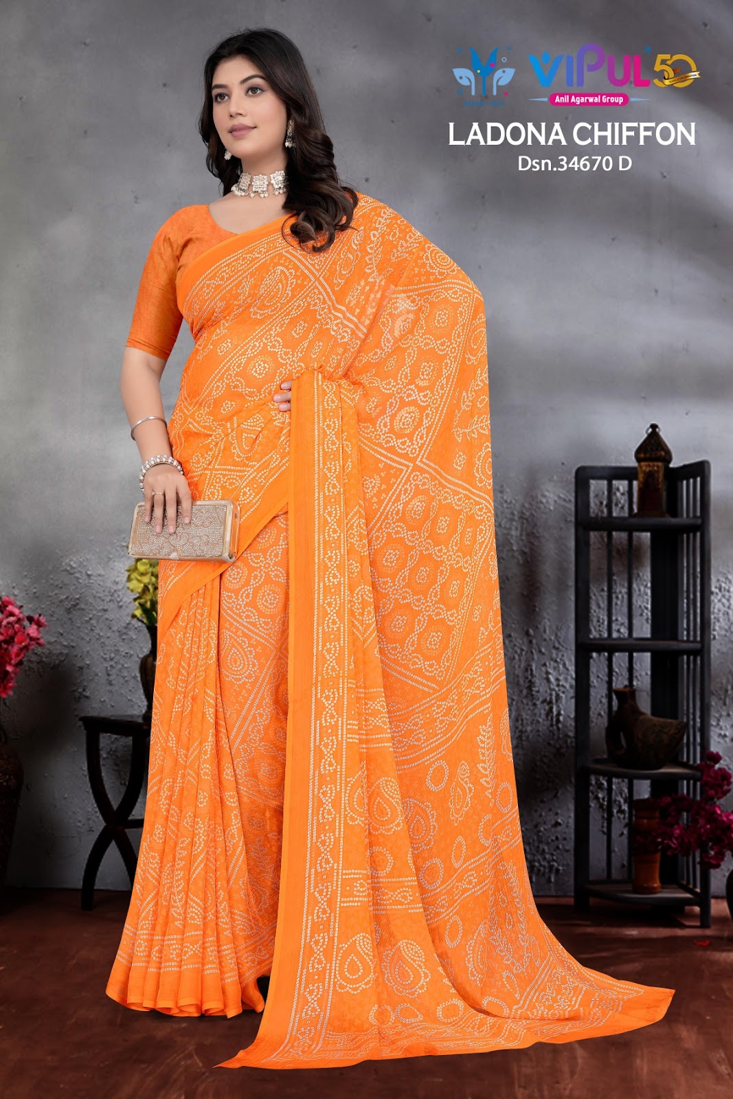 Ladona 34670 Vipul Chiffon Sarees Exporter Ahmedabad