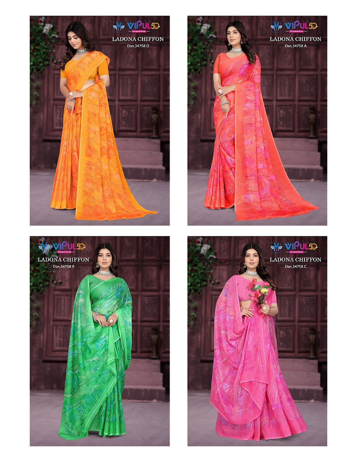 Ladona 34758 Vipul Chiffon Sarees Exporter