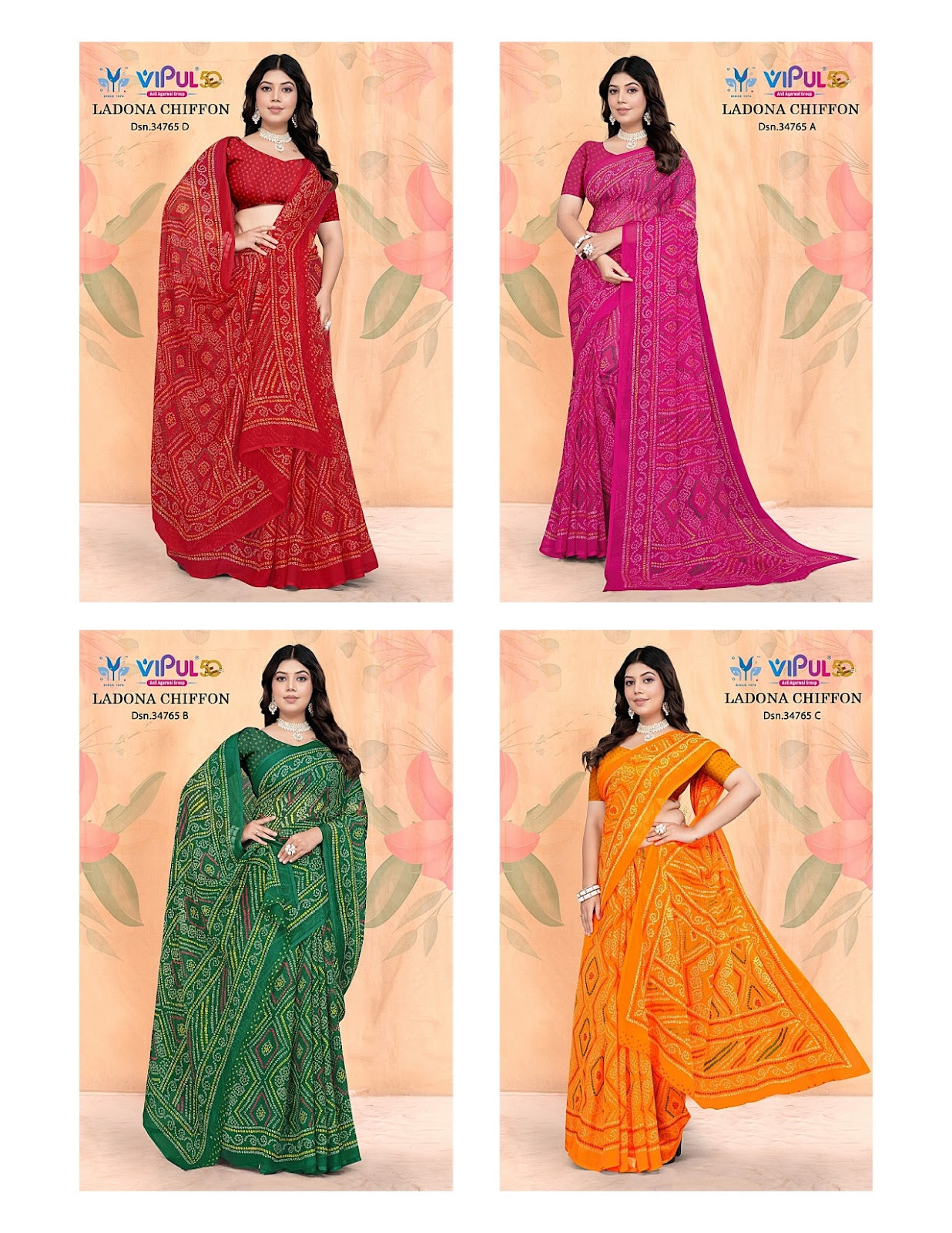 Ladona 34765 Vipul Chiffon Sarees Wholesaler Gujarat