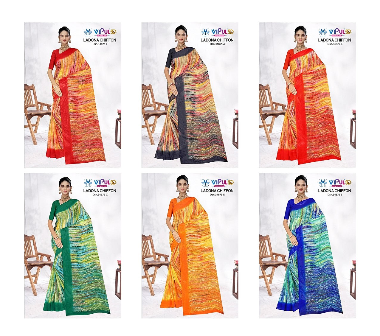 Ladona 34875 Vipul Chiffon Sarees Exporter Gujarat