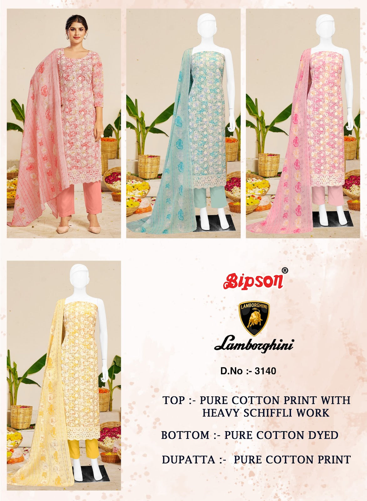 Lamborghini 3140 Bipson Prints Pure Cotton Pant Style Suits Supplier