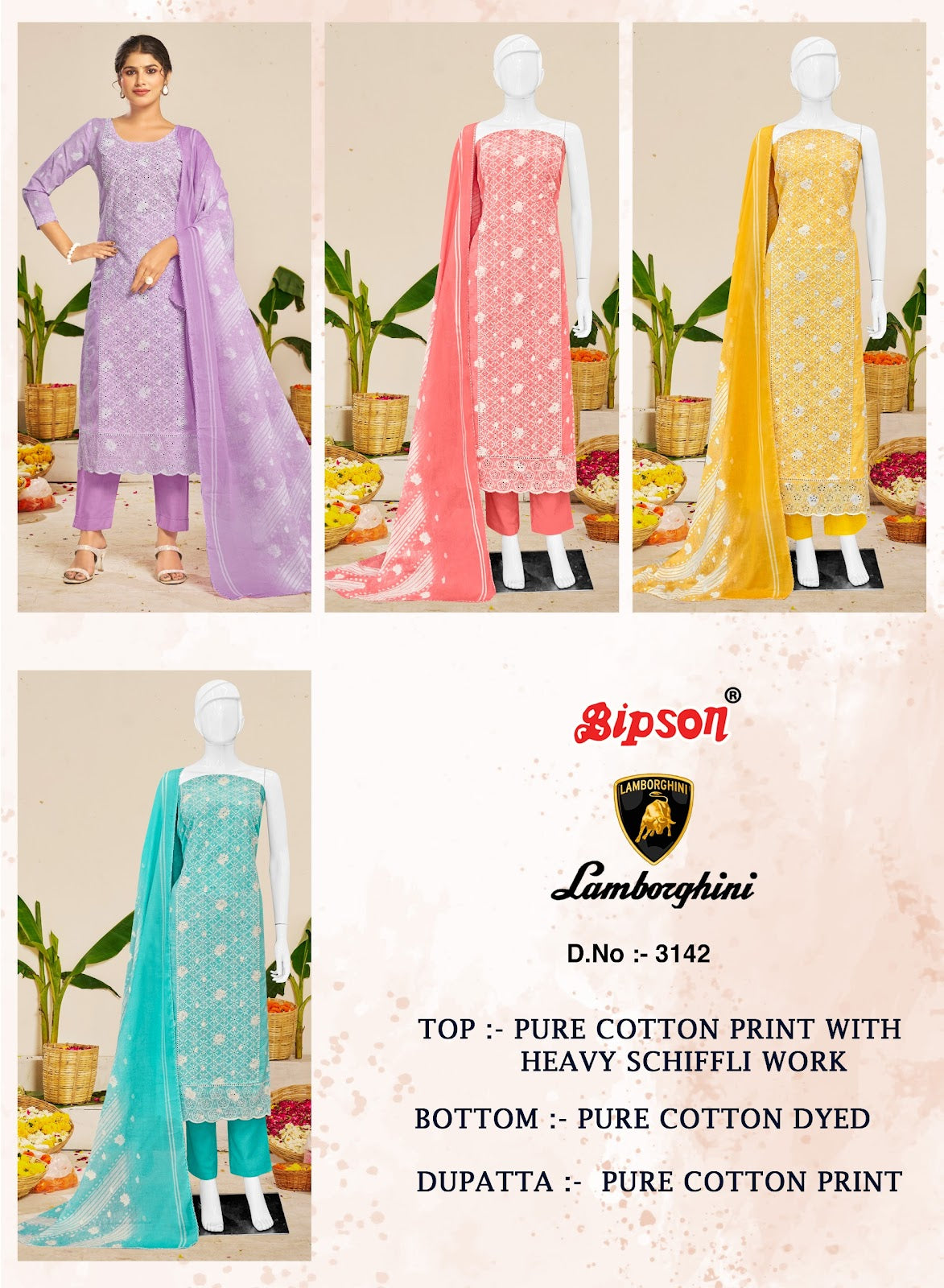 Lamborghini 3142 Bipson Prints Pure Cotton Pant Style Suits Manufacturer