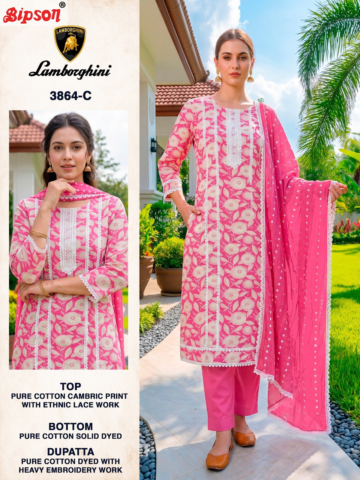 Lamborghini 3864 Bipson Prints Cotton Pant Style Suits Supplier India