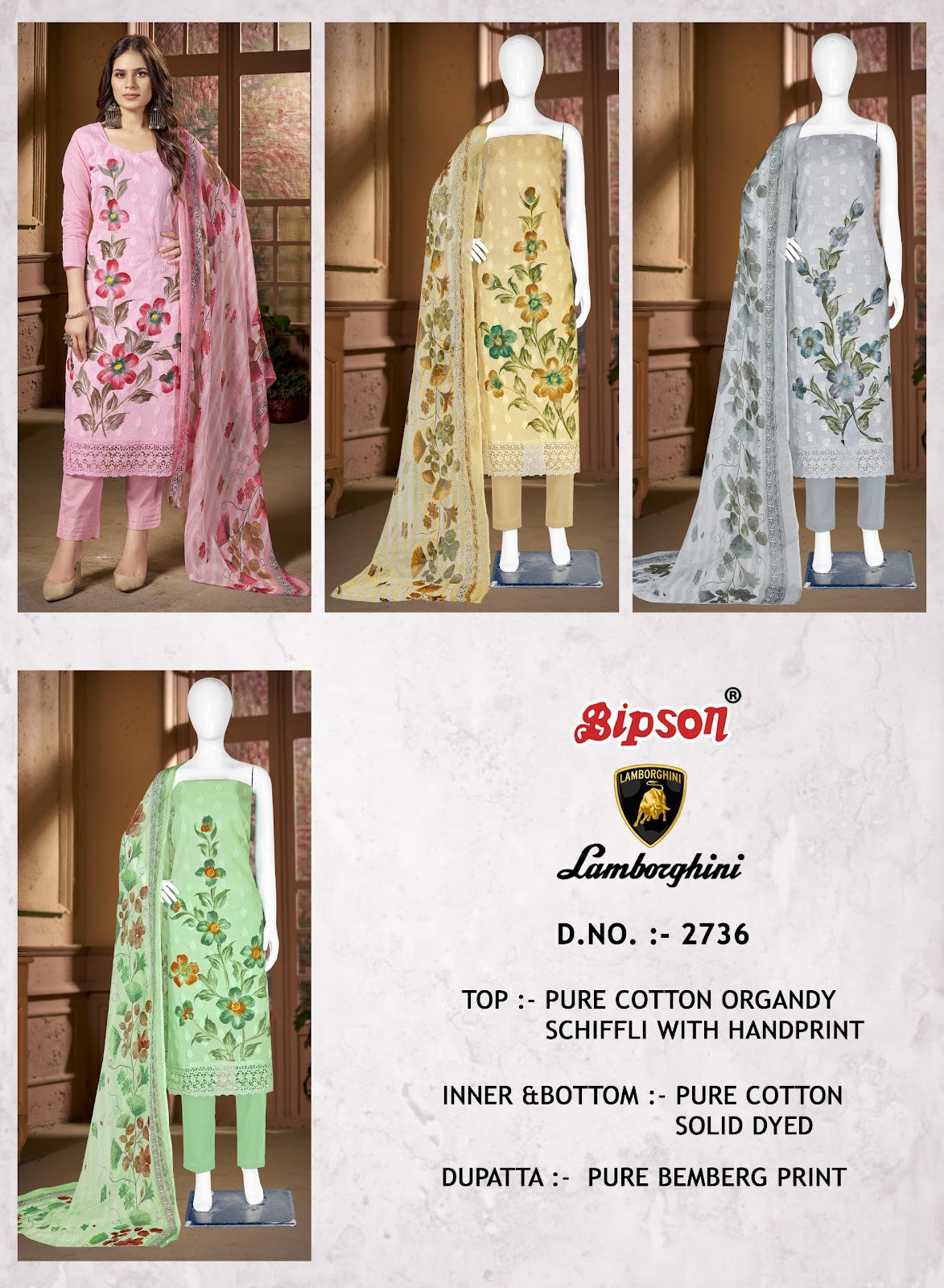 Lamborgini 2736 Bipson Prints Cotton Pant Style Suits Wholesaler Ahmedabad