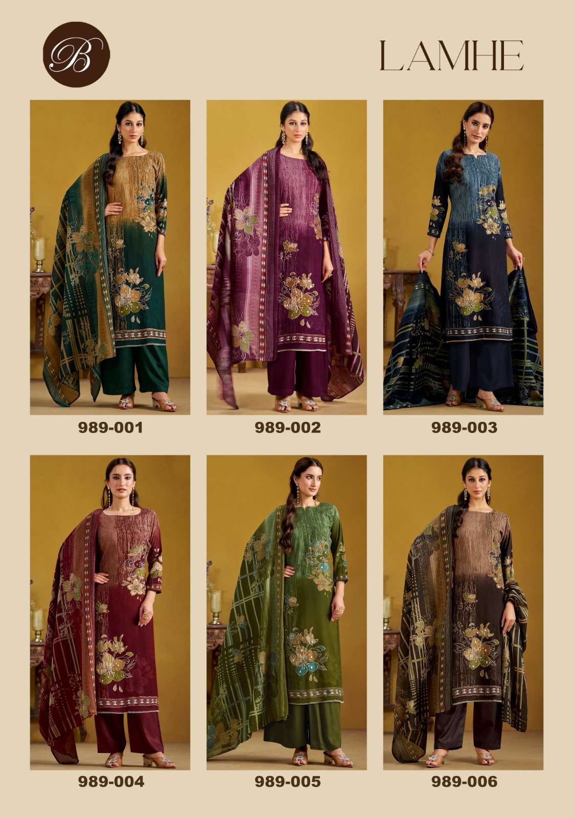 Lamhe Belliza Designer Studio Viscose Rayon Karachi Salwar Suits Exporter