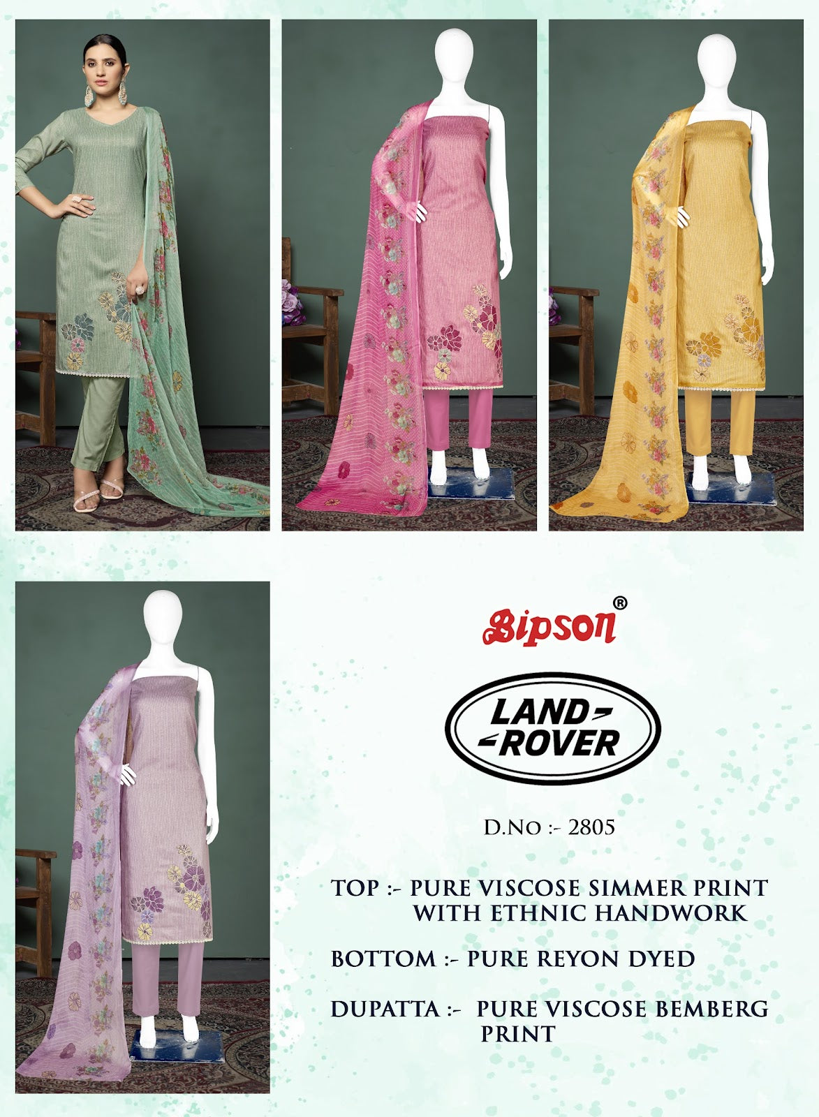Land Rover 2805 Bipson Prints Viscose Simmer Pant Style Suits Exporter Ahmedabad