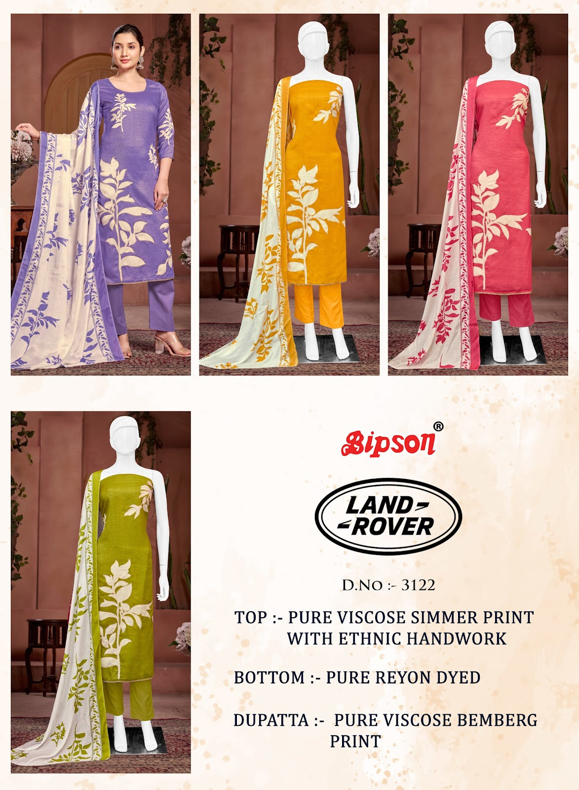 Land Rover 3122 Bipson Prints Pure Viscose Pant Style Suits Wholesale
