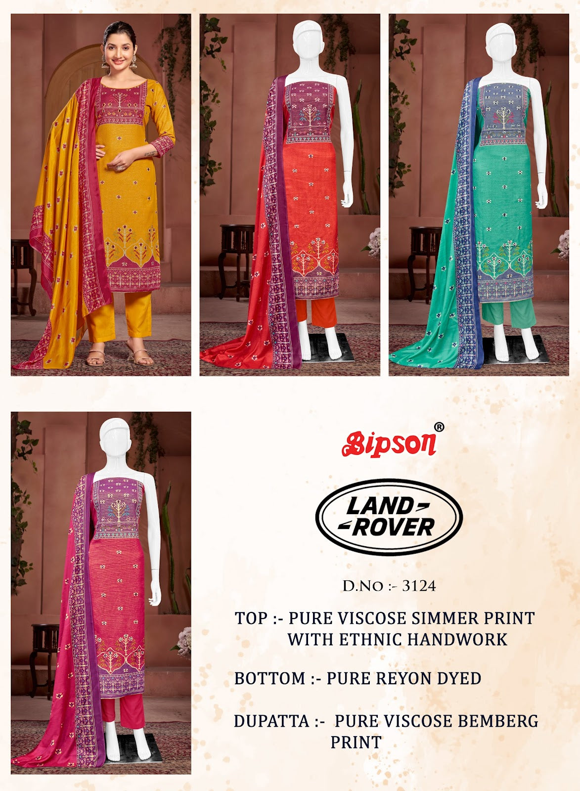 Land Rover 3124 Bipson Prints Pure Viscose Pant Style Suits Wholesale Price