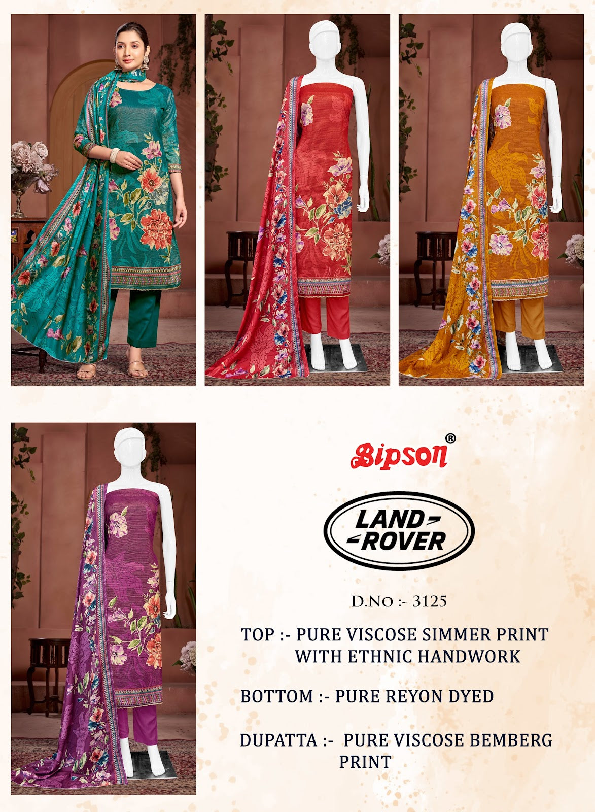 Land Rover 3125 Bipson Prints Pure Viscose Pant Style Suits Wholesaler