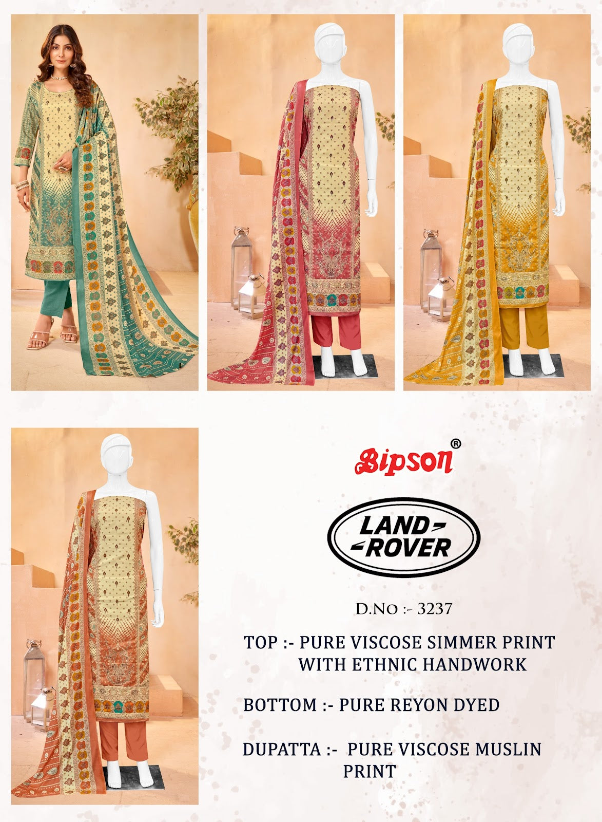 Land Rover 3237 Bipson Prints Pure Viscose Pant Style Suits Supplier