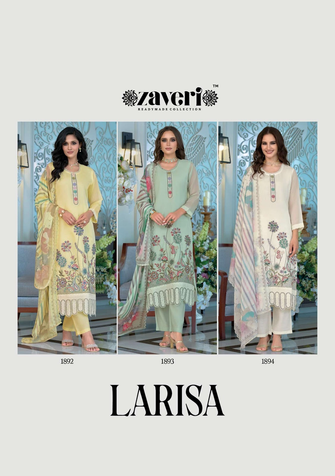 Larisa Zaveri Organza Readymade Pant Style Suits Wholesaler