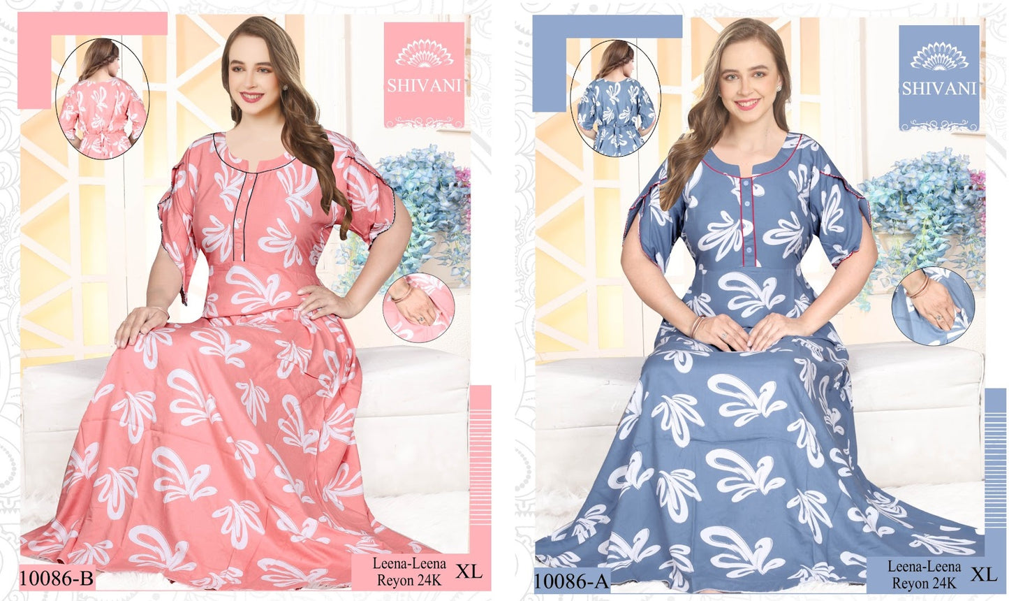 Leena Frock Sleeve Belly Rayon Night Gowns Wholesaler India