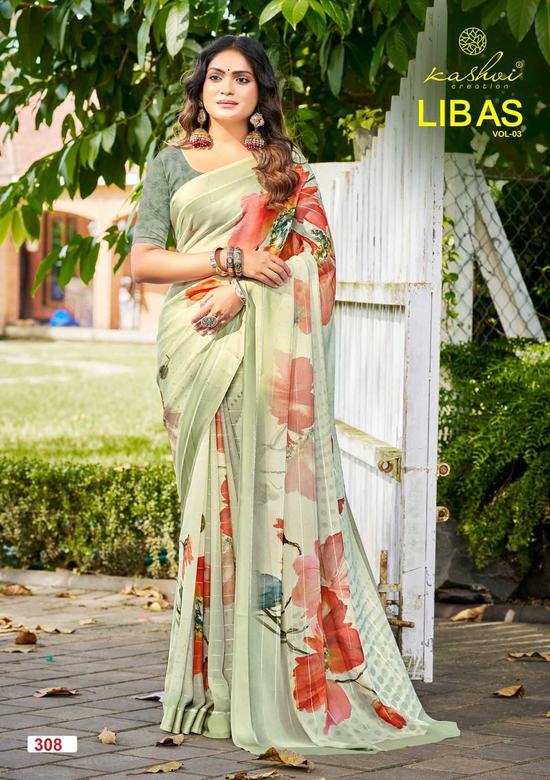 Libas Vol 3 Kashvi Creation Dull Moss Sarees Wholesale Rate