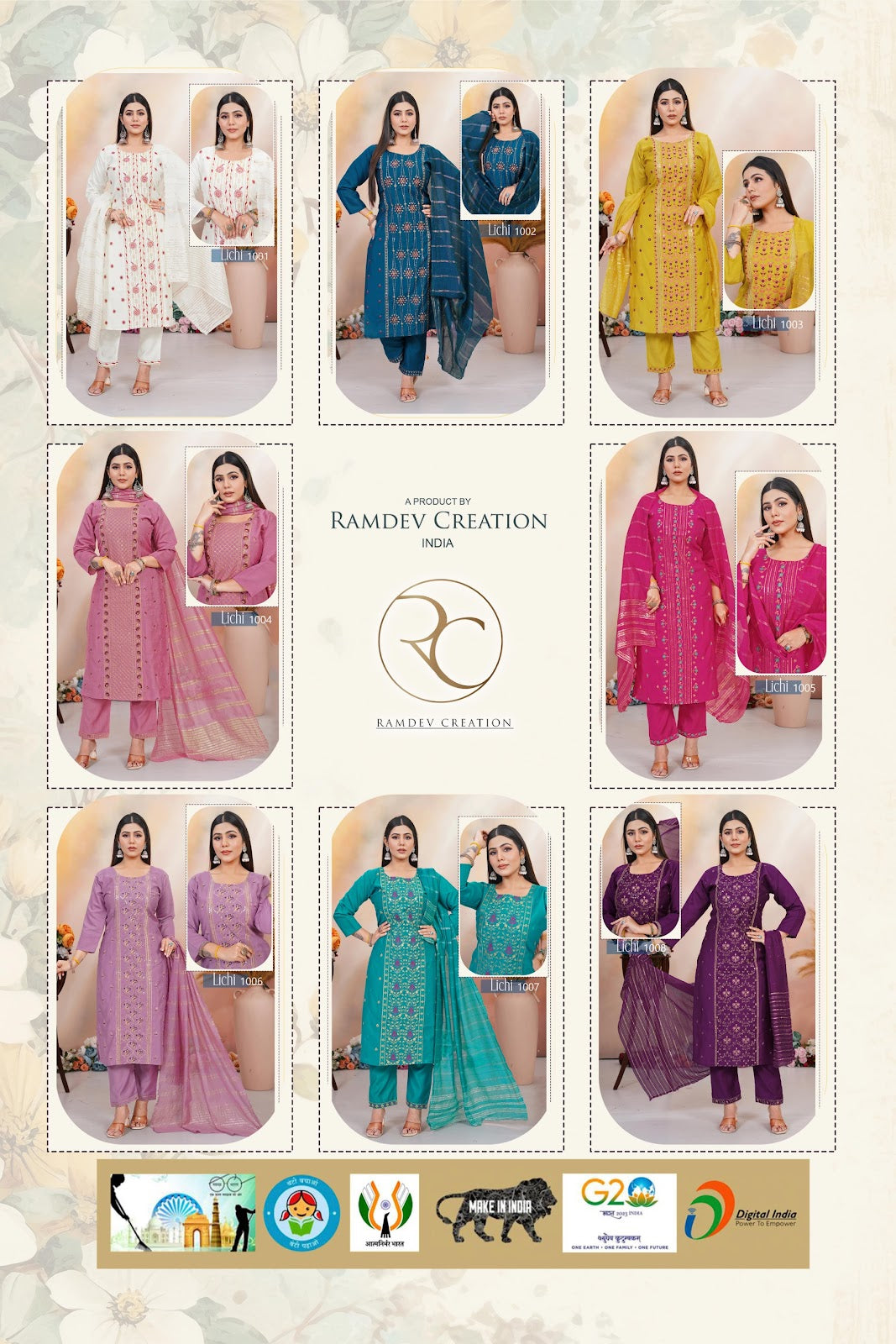 Lichi Ramdev Creation Vertigan Readymade Pant Style Suits Supplier Gujarat