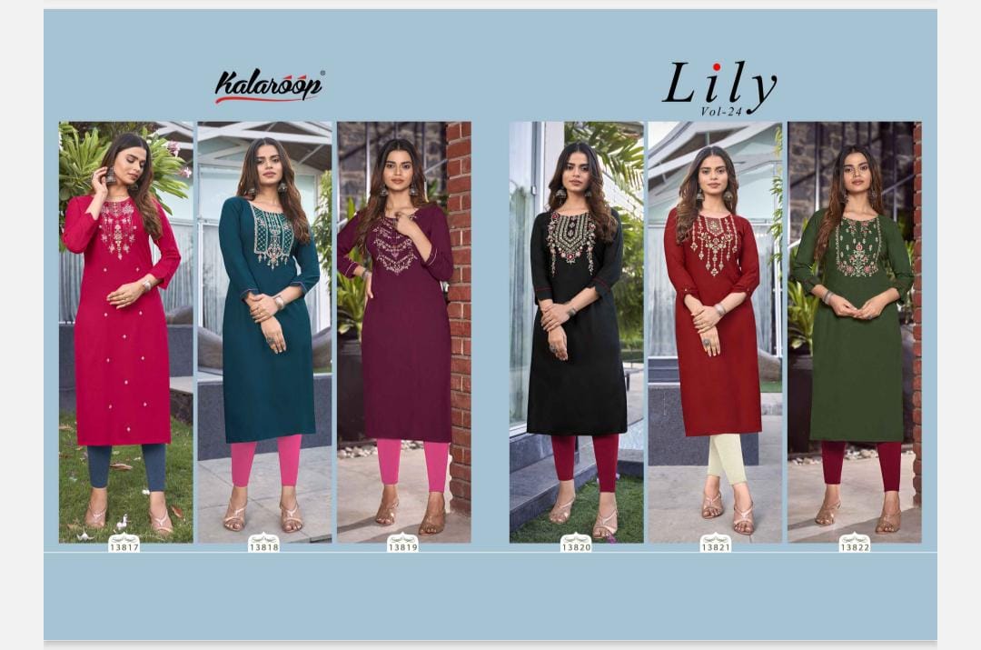 Lily Vol 24 Kalaroop Heavy Rayon Straight Cut Kurtis Exporter